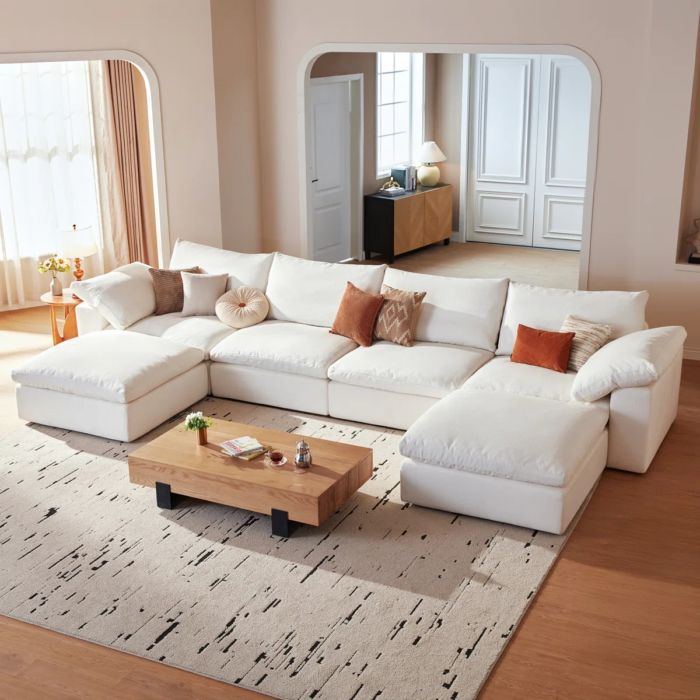 U-Shaped Cloud Sofa with 2 Storage Ottomans