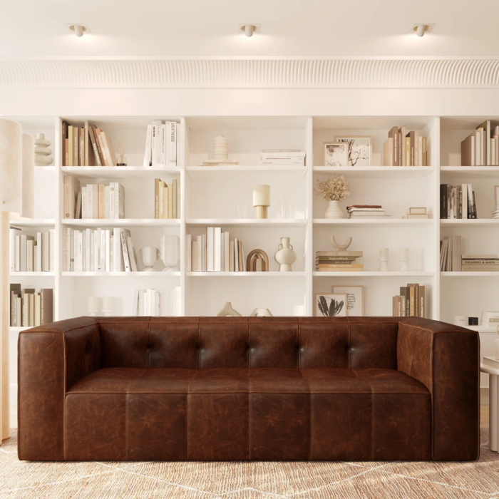 Capa 92'' Full-Grain Genuine Italian Leather Square Arm Sofa