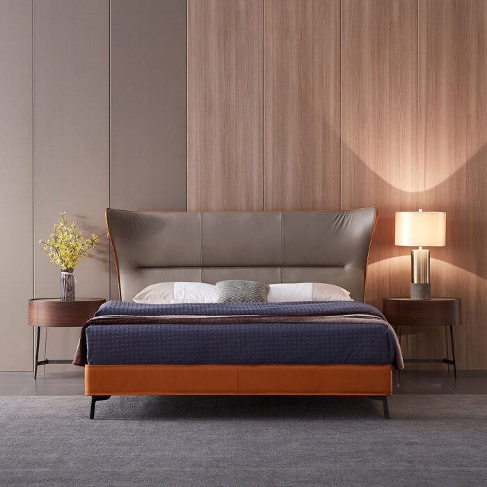 Contemporary Wingback Platform Bed