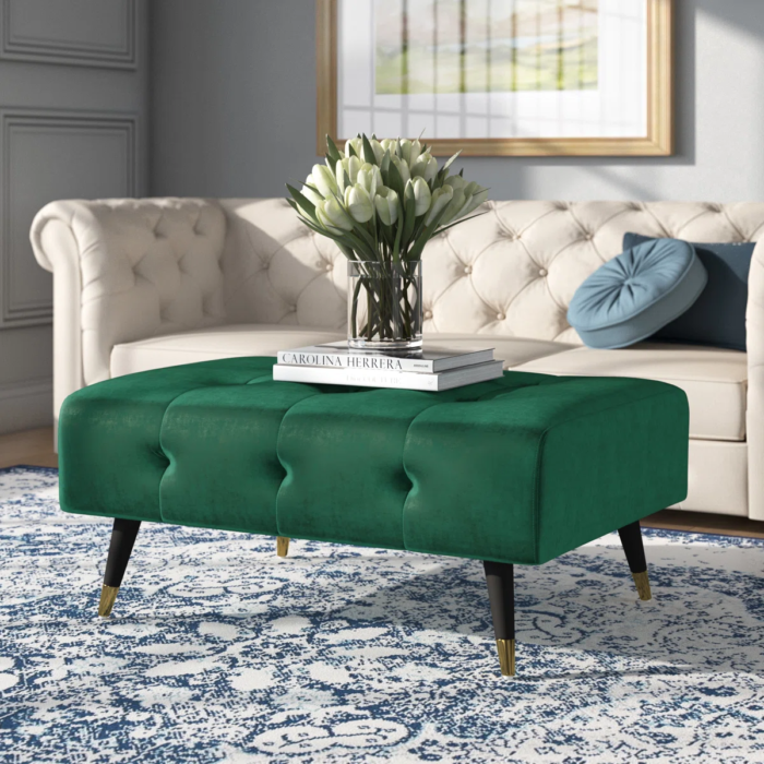 Shiflet 95cm Wide Velvet Tufted Rectangle Puffy Stool