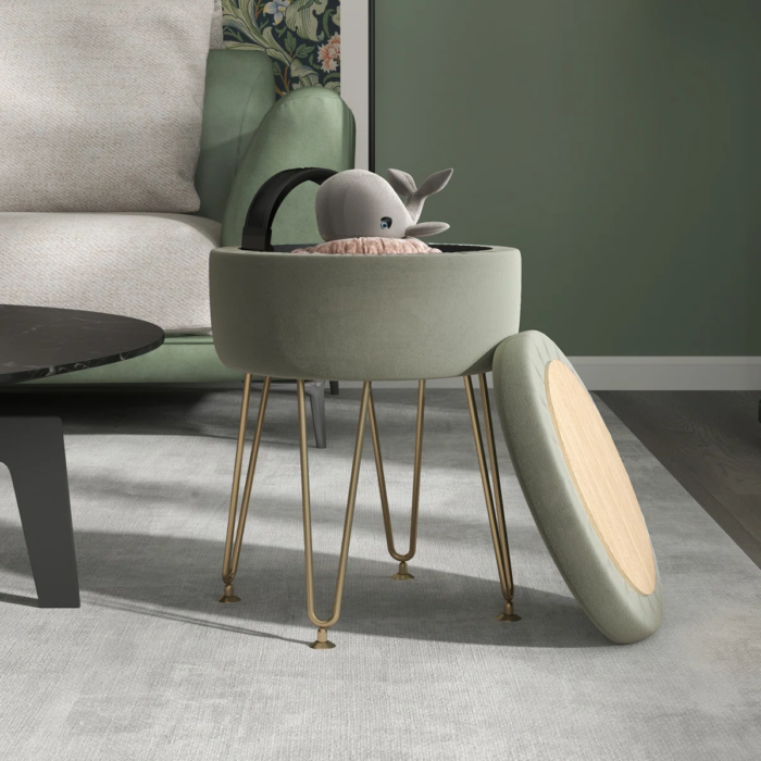 Alicha 33Cm Wide Velvet Round Storage Stool