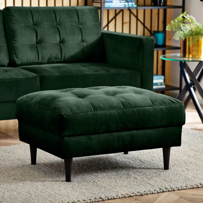 Jodi Velvet Footstool - Upholstered Modern Retro Fabric Stylish & Contemporary