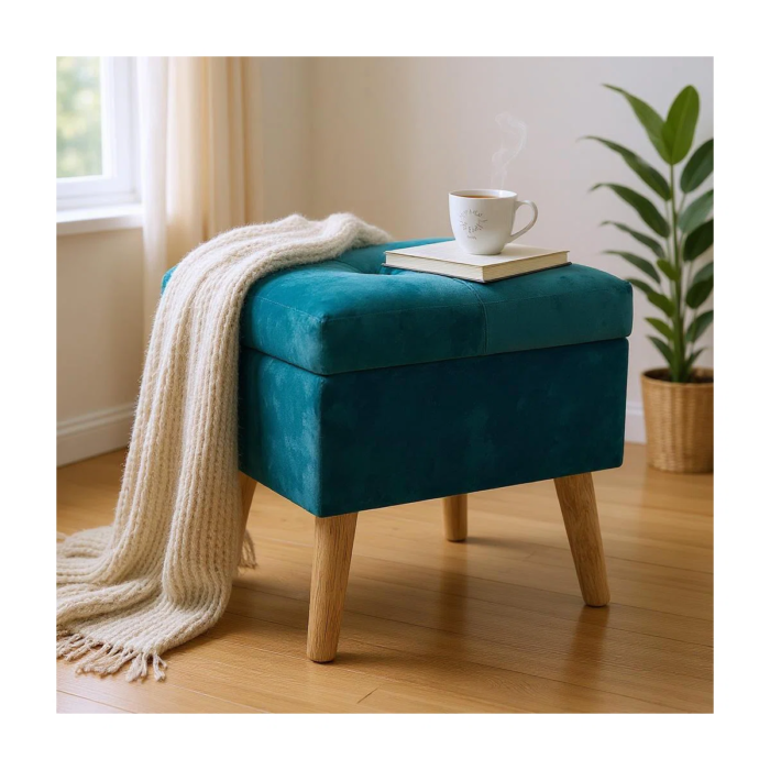 Bourquin 33cm Velvet Tufted Square Ottoman – Stylish Hand-Finished Footstool with Storage for Office & Living Rooms