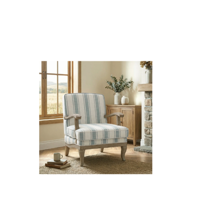 Peppone Country Wooden Upholstered Armchair with Solid Wood Armrests