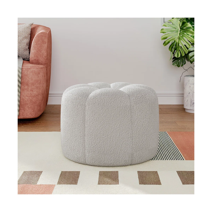 Marijan 50cm Wide Tufted Round Solid Colour Footstool Ottoman
