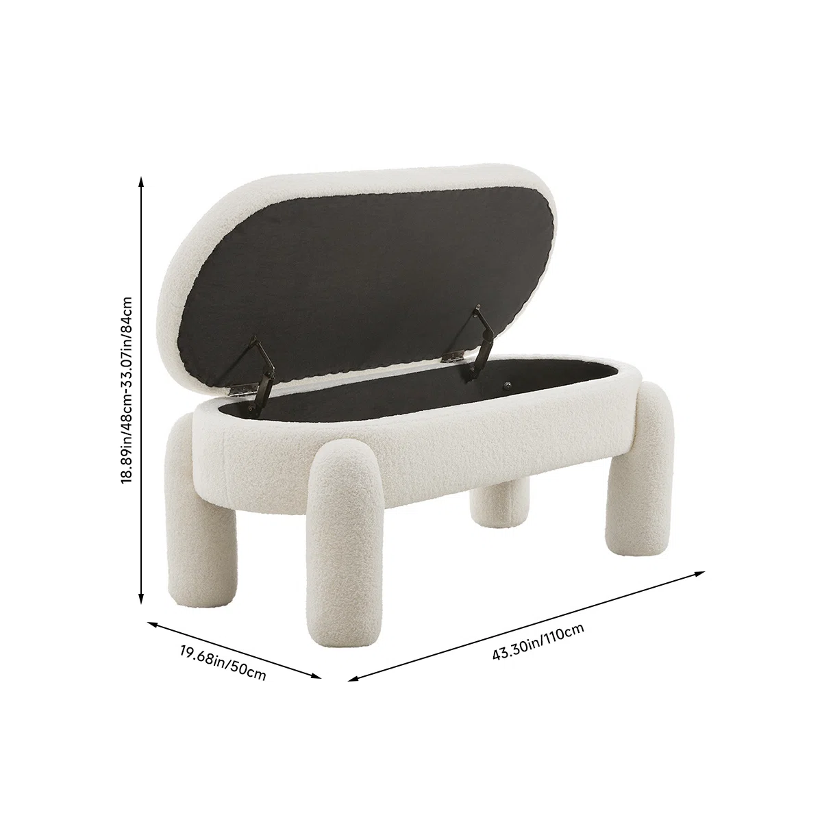 110cm W Teddy White Novelty Storage Bench - Image 6