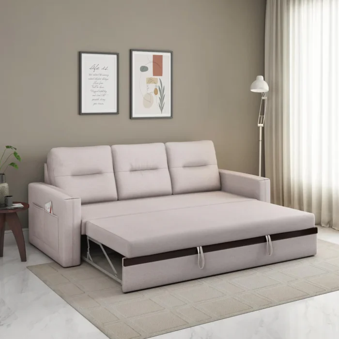 Boxton Fabric 3 Seater Sofa Cum Bed With Side Pockets