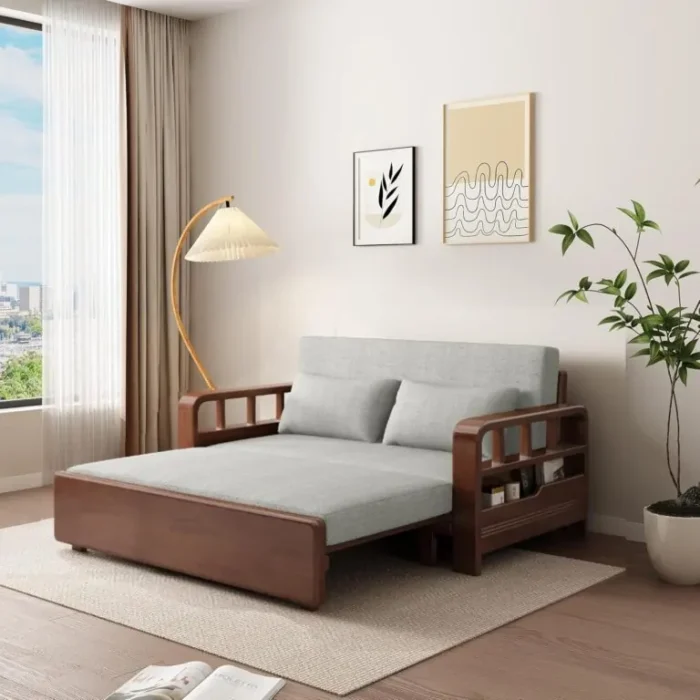 Relaxio Wooden 3 Seater Sofa Cum Bed with Storage
