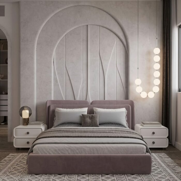 Contemporary Upholstered Wingback Platform Bed