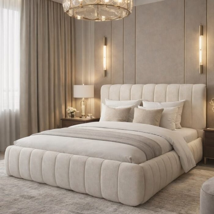 Channel-Tufted Wingback Platform Bed