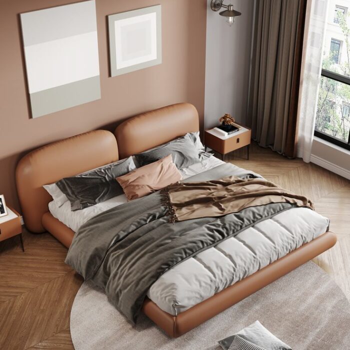 Modern Puffy Leather Platform Bed