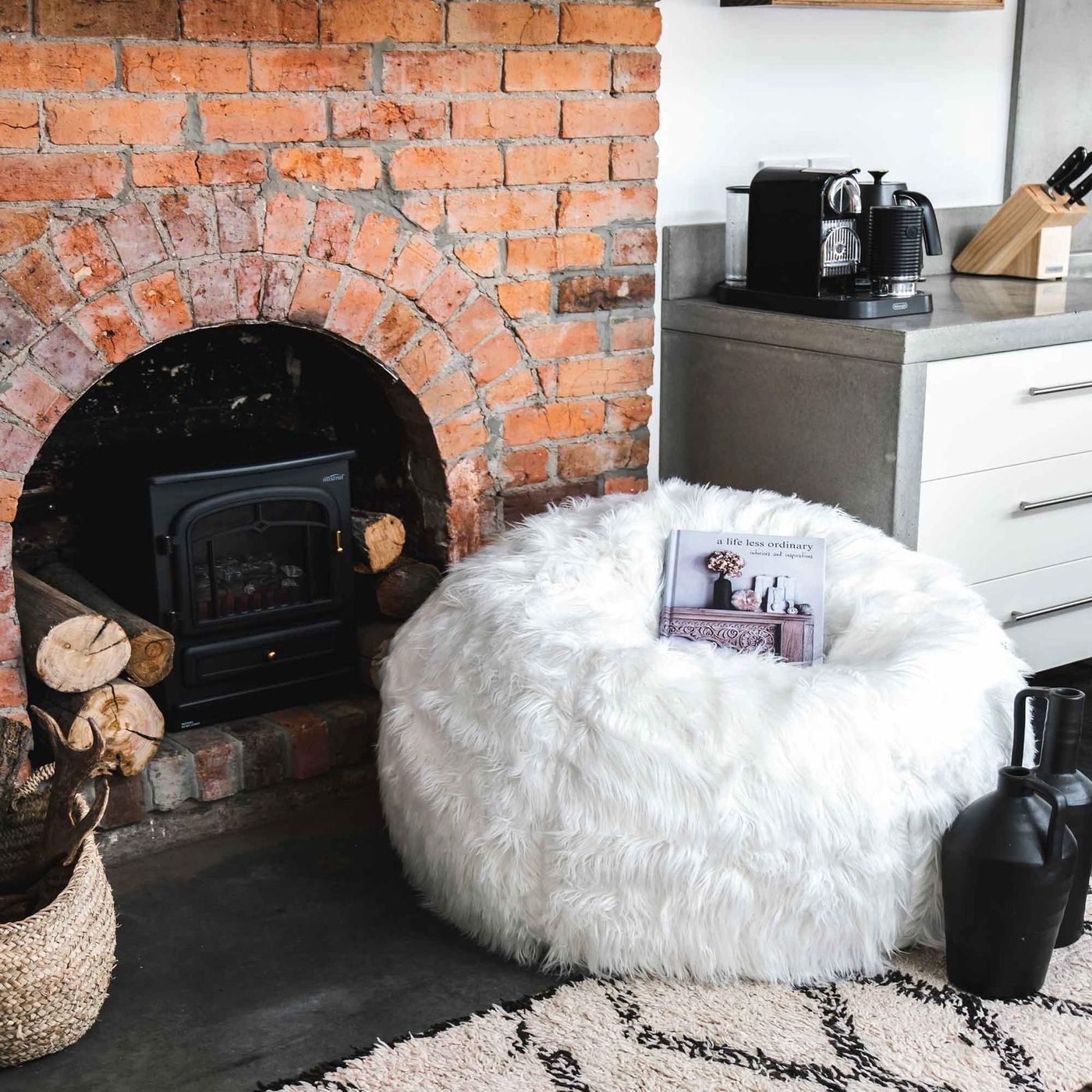 Cream-Colored Furry Bean Bag Chair - Image 2