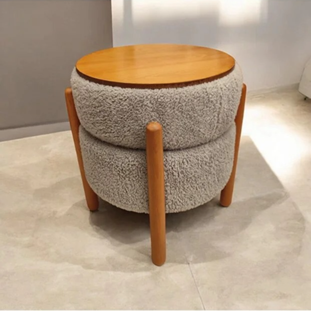 Boucle Round Ottoman Puffy Stool - Image 2