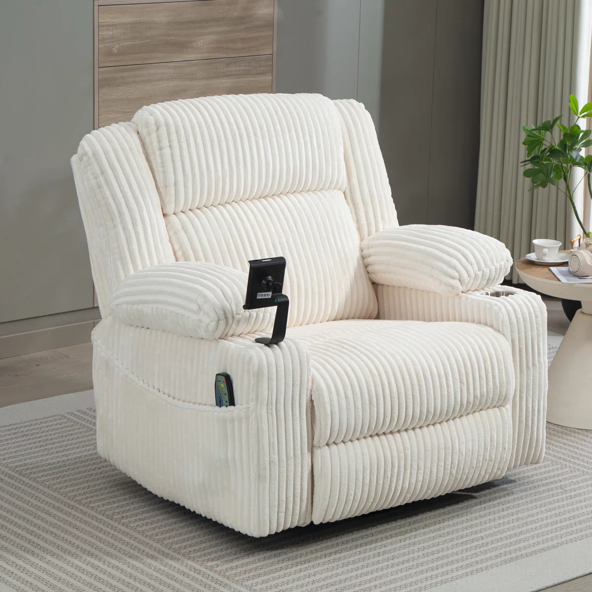 39.3'' Wide Oversized Power Swivel Recliner Chair with Heat and Massage
