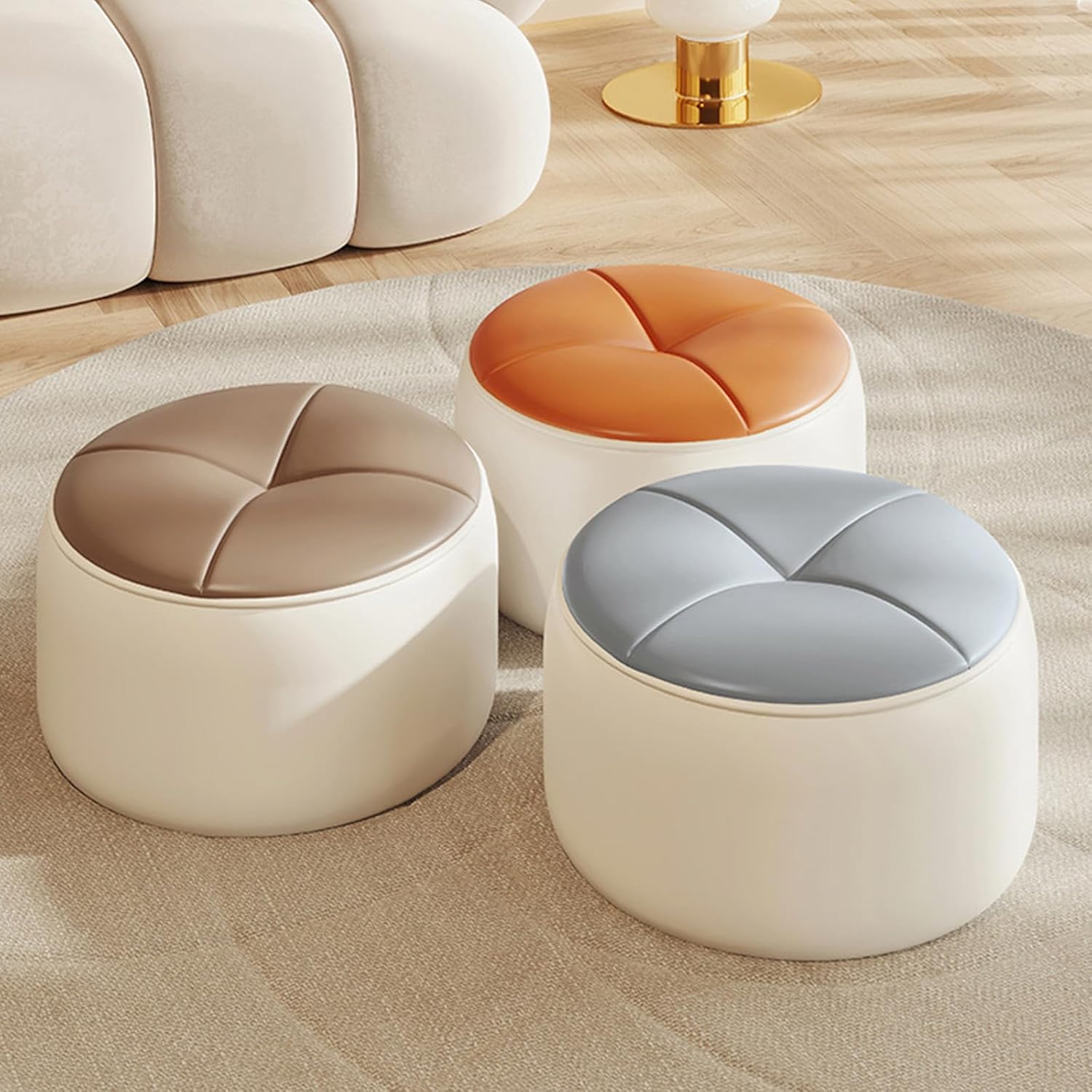 Modern Petal-Top Round Ottoman Stool
