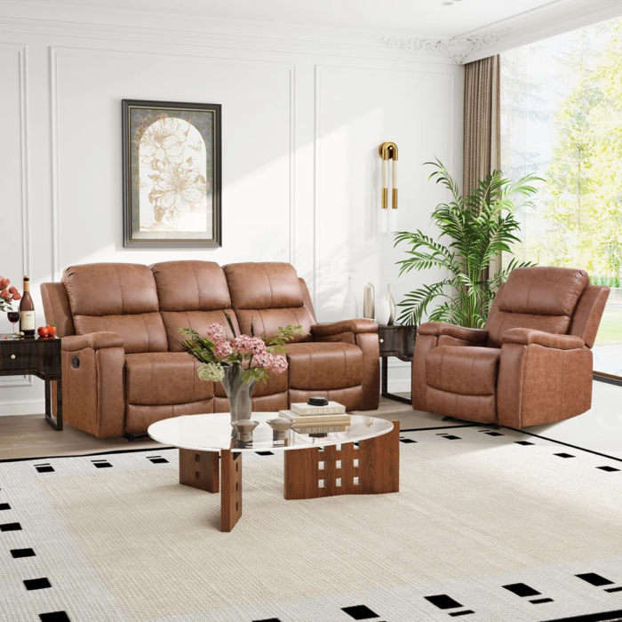 Chesa 2 Piece Faux Leather Reclining Living Room Set with Hidden Cupholder