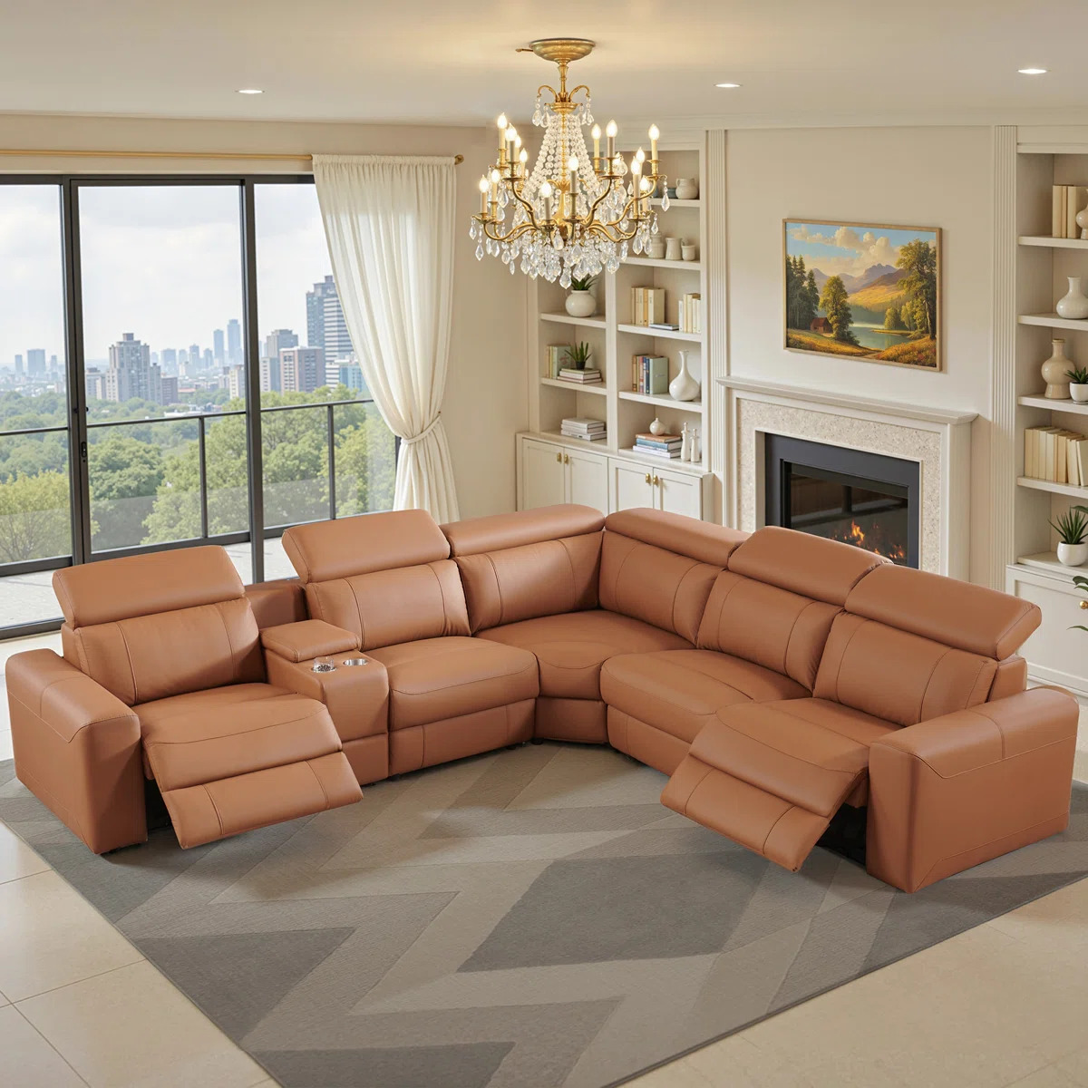 Oversized Power Reclining Leather Sectional Sofa With Console And Dual Recliners For Living Room Brown - Image 10