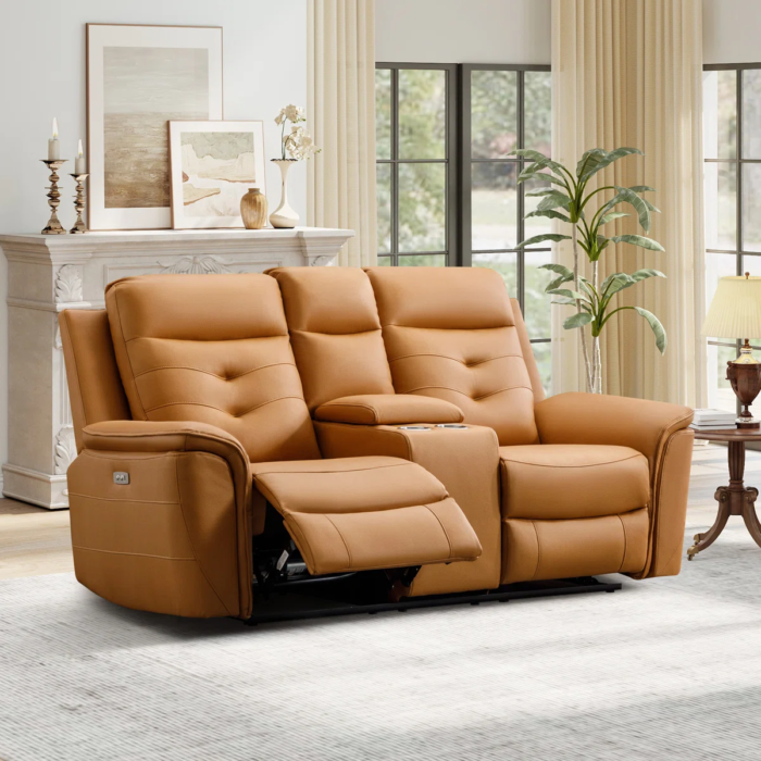 Alteo 76.77" W Faux Leather Power Reclining Loveseat