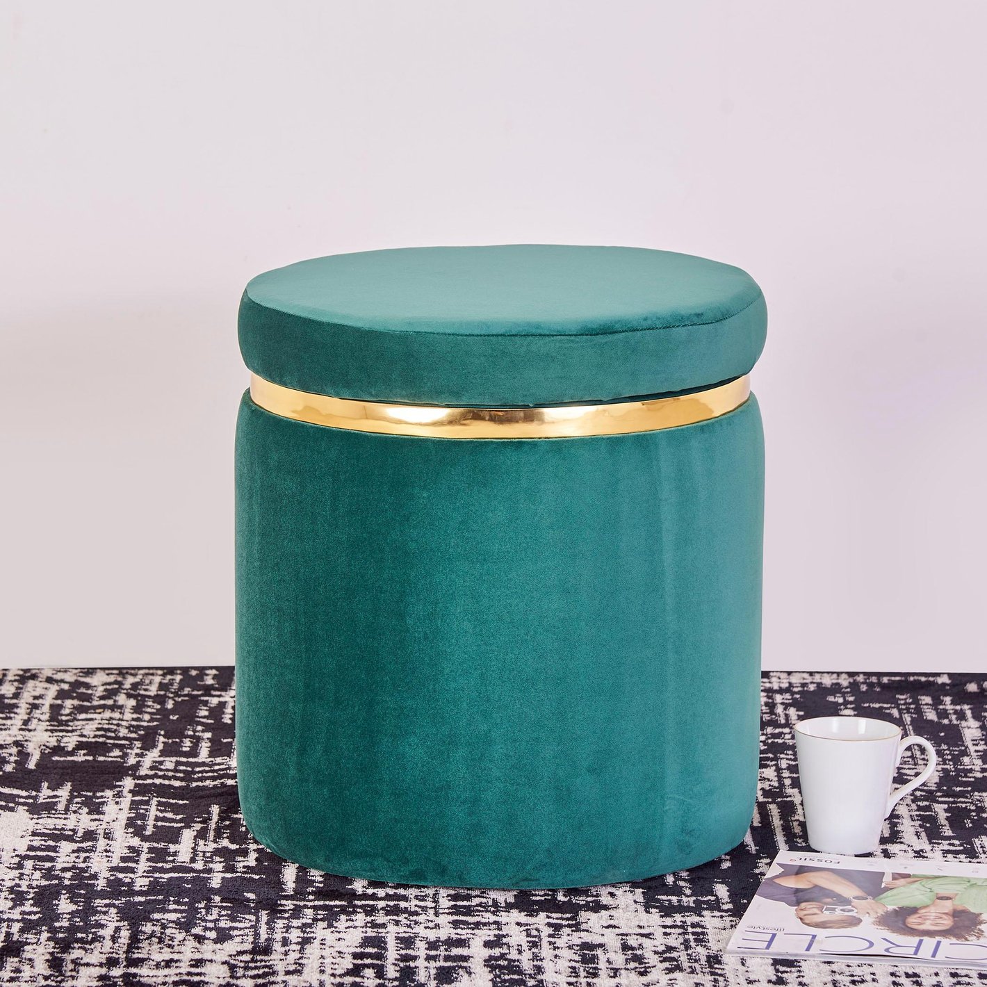 Velvet Storage Ottoman Puffy Stool