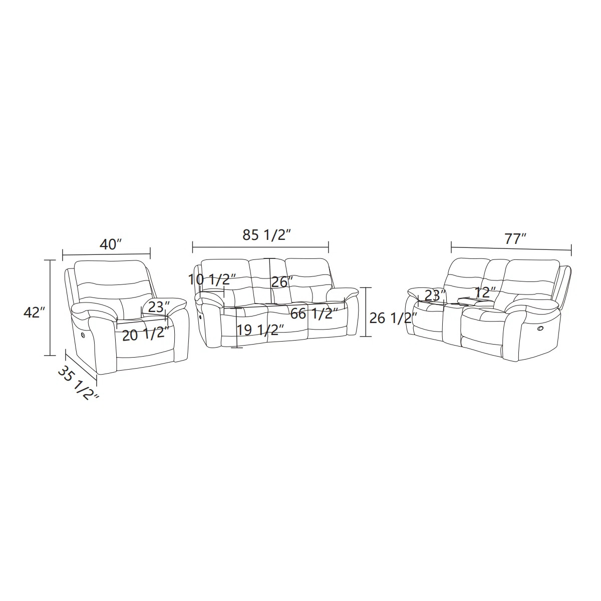 Gray Breathable Leather And 3-Piece Living Room Recliner Sofa Set - Image 12