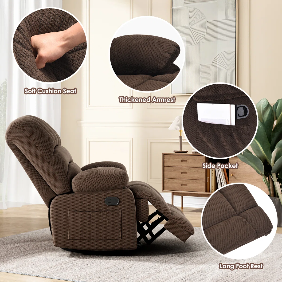 Heald 40.94"W Upholstered Swivel Rocker Recliner - Image 3