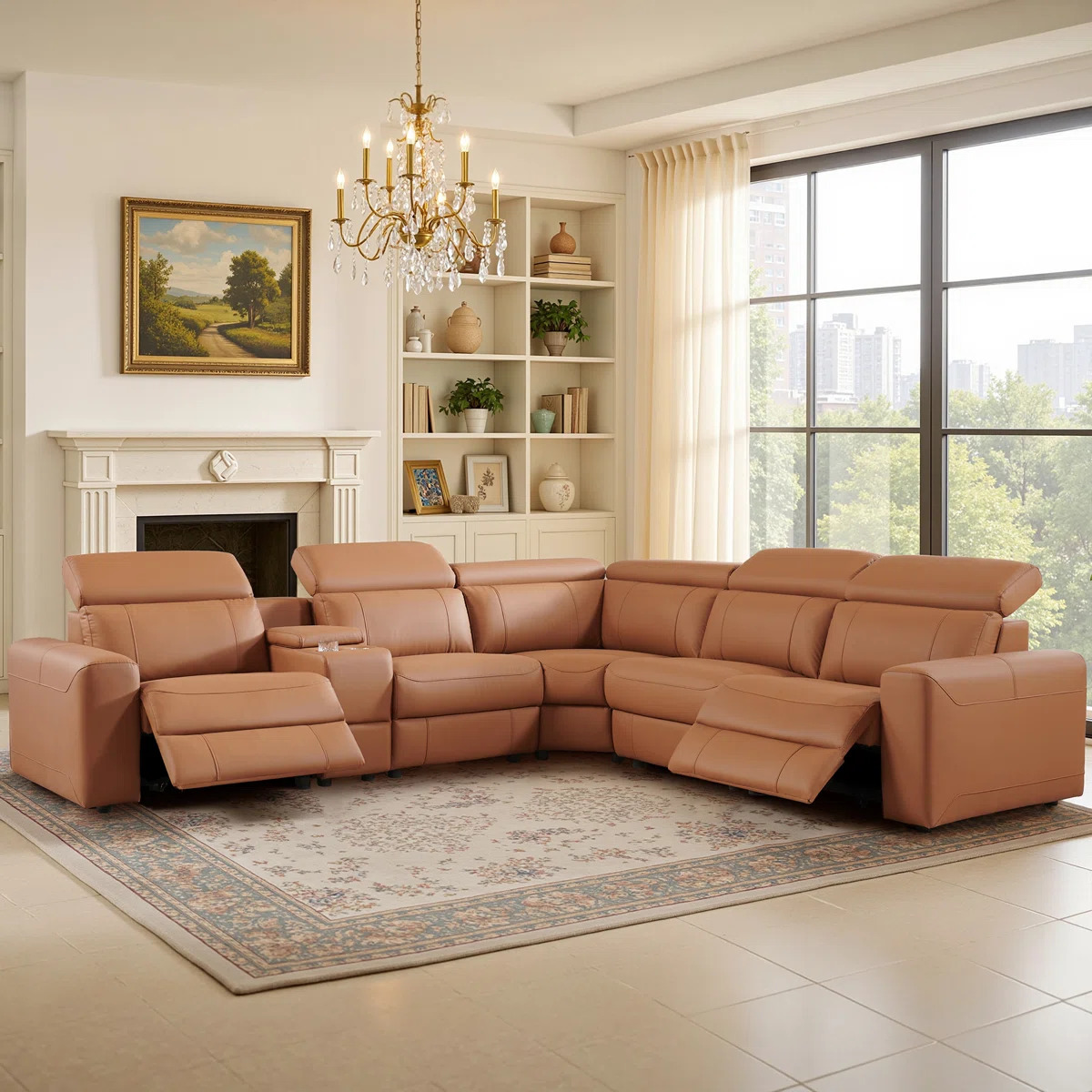 Oversized Power Reclining Leather Sectional Sofa With Console And Dual Recliners For Living Room Brown - Image 9