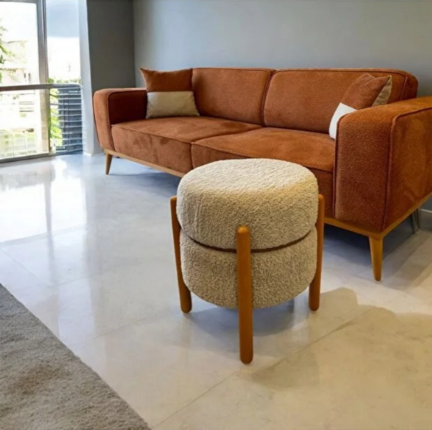 Boucle Round Ottoman Puffy Stool - Image 3