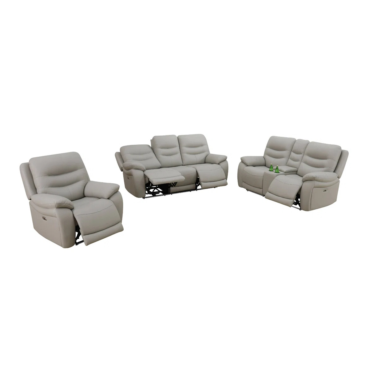 Gray Breathable Leather And 3-Piece Living Room Recliner Sofa Set - Image 3