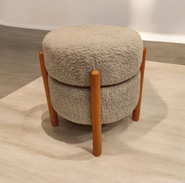 Boucle Round Ottoman Puffy Stool - Image 4