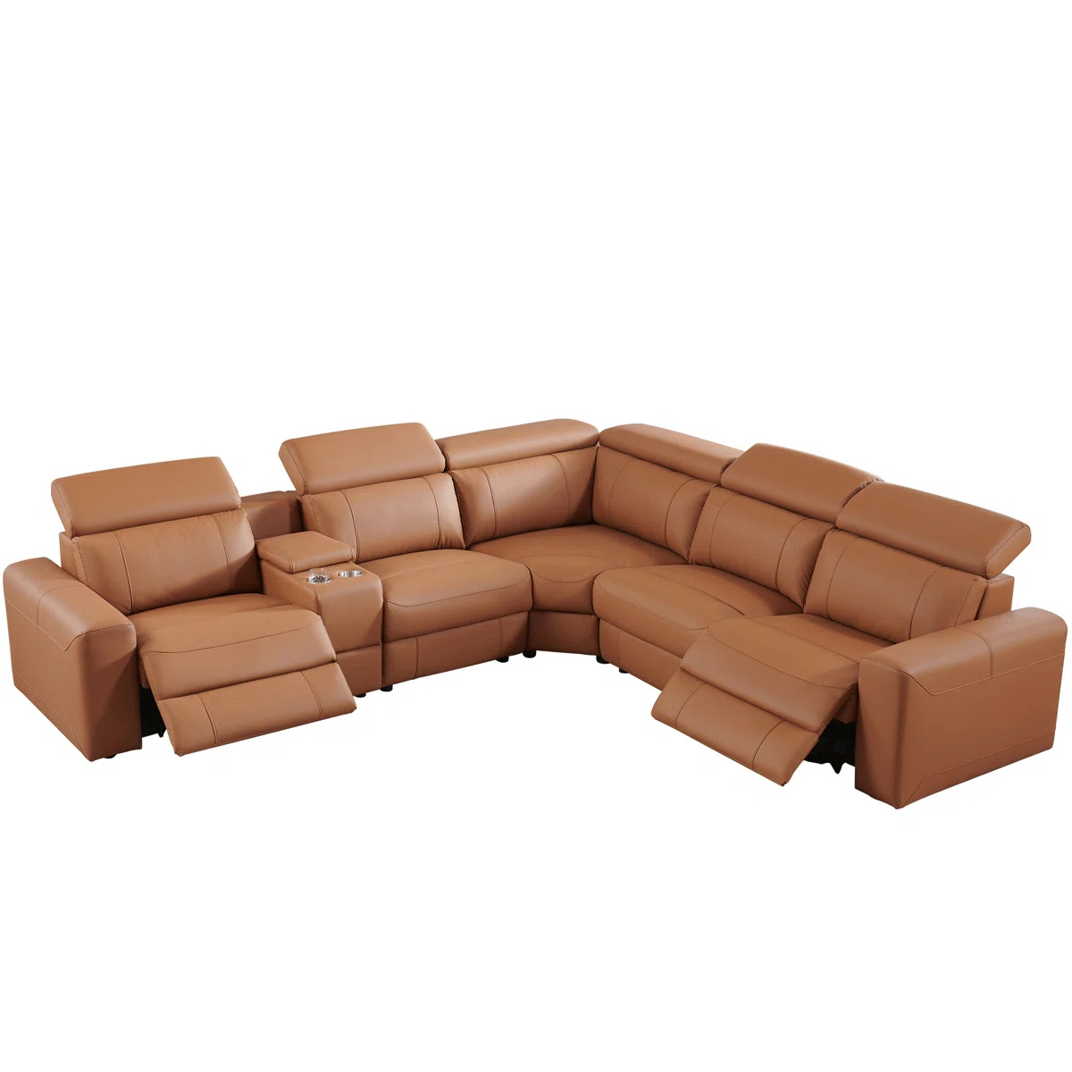 Oversized Power Reclining Leather Sectional Sofa With Console And Dual Recliners For Living Room Brown - Image 8