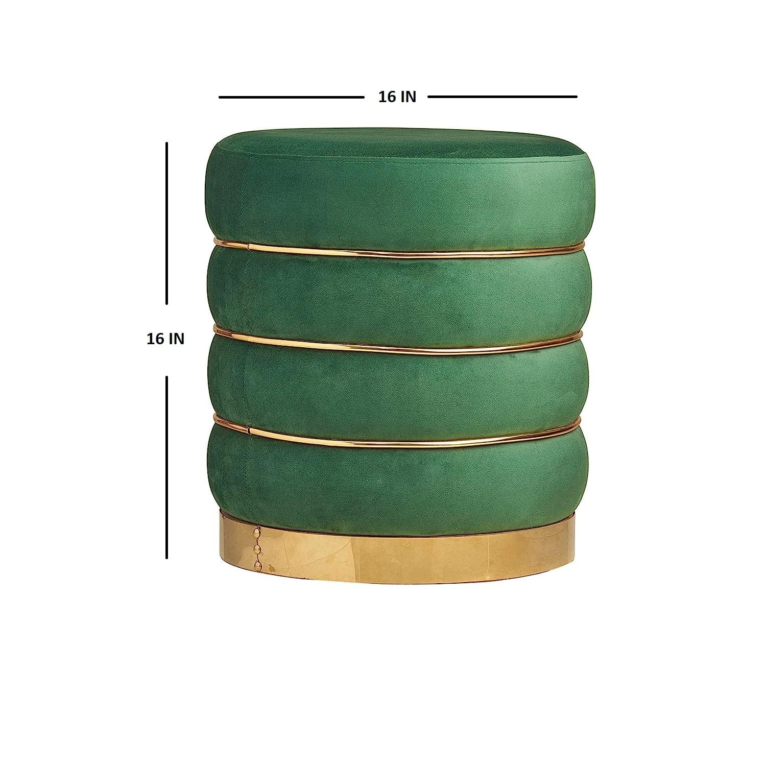 Emerald Ribbed Velvet Ottoman Puffy Stool - Image 3