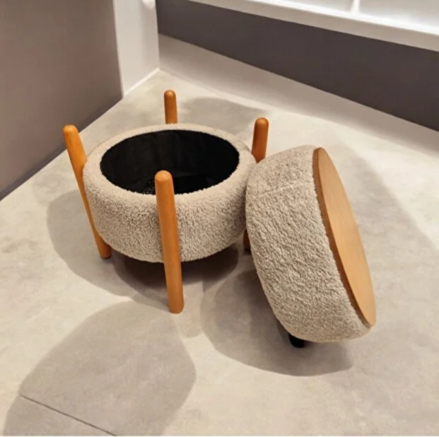 Boucle Round Ottoman Puffy Stool - Image 5
