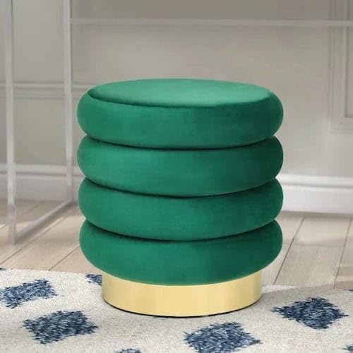 Emerald Ribbed Velvet Ottoman Puffy Stool