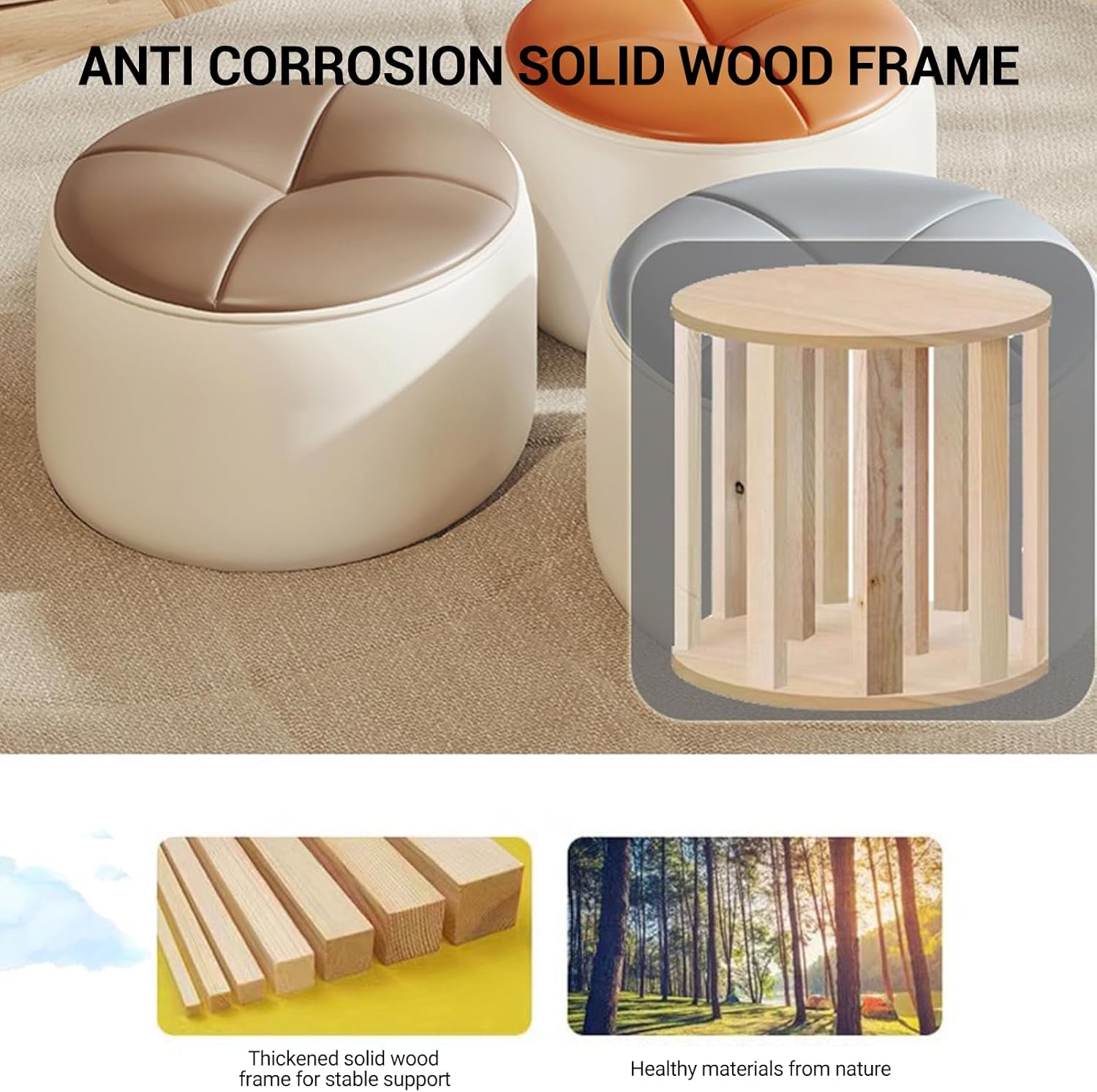 Modern Petal-Top Round Ottoman Stool - Image 6