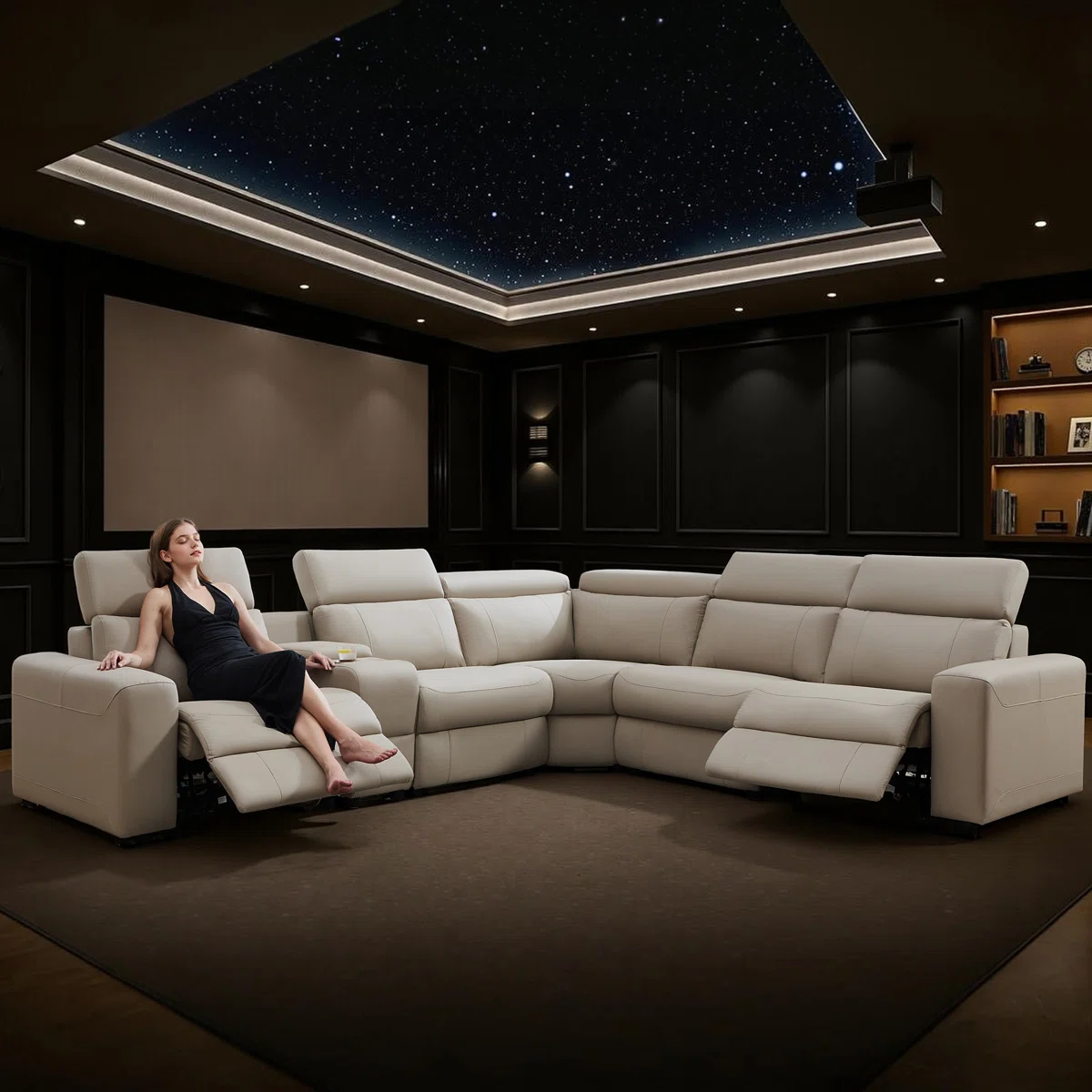 Oversized Power Reclining Leather Sectional Sofa With Console And Dual Recliners For Living Room Beige - Image 5