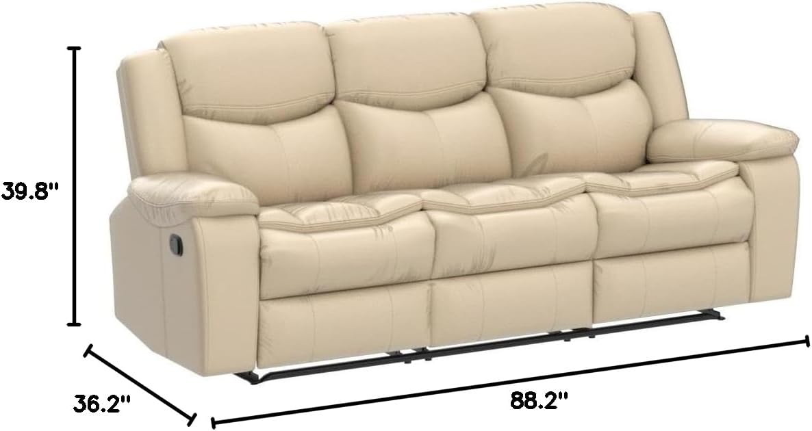 Familymill Breathable Leather Manual Reclining 3-Seat Sofa for Living Room/Office/RV - Image 4
