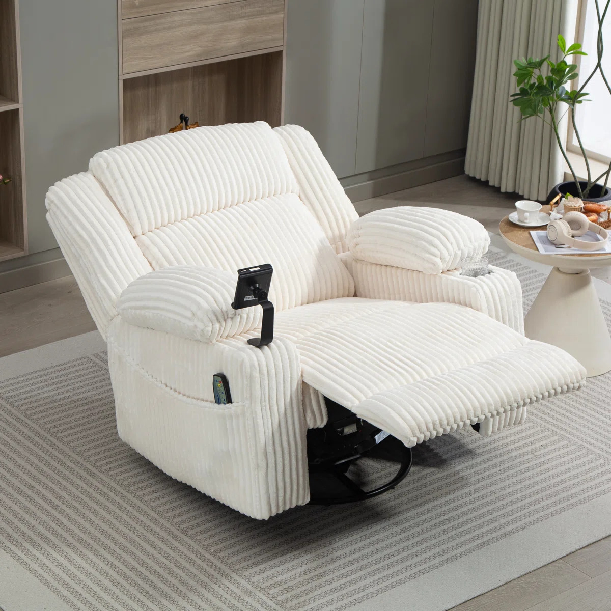 39.3'' Wide Oversized Power Swivel Recliner Chair with Heat and Massage - Image 3