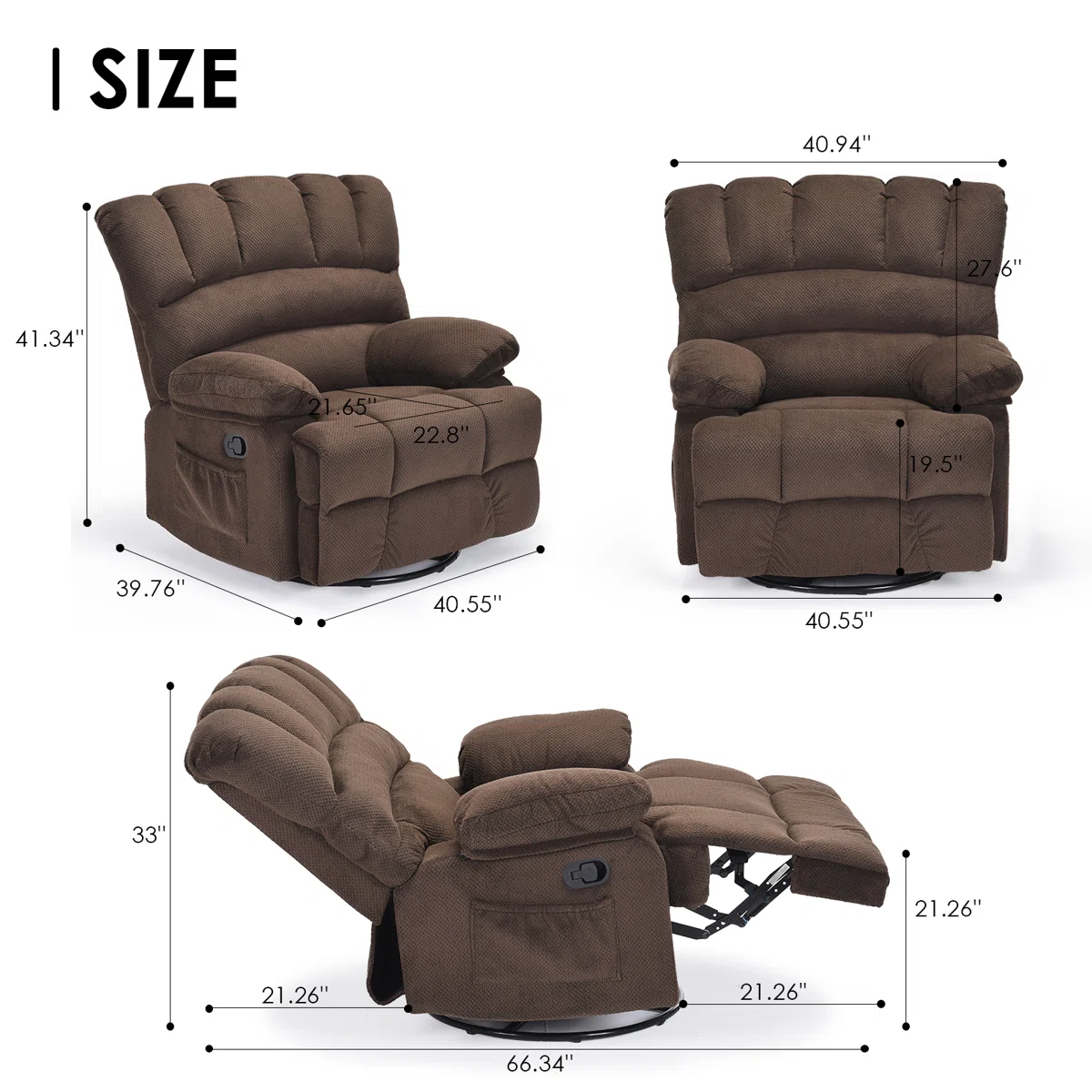Heald 40.94"W Upholstered Swivel Rocker Recliner - Image 11