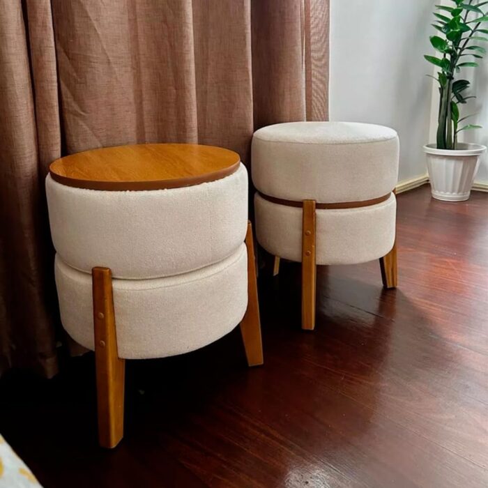 Round Upholstered Puffy Stool Set