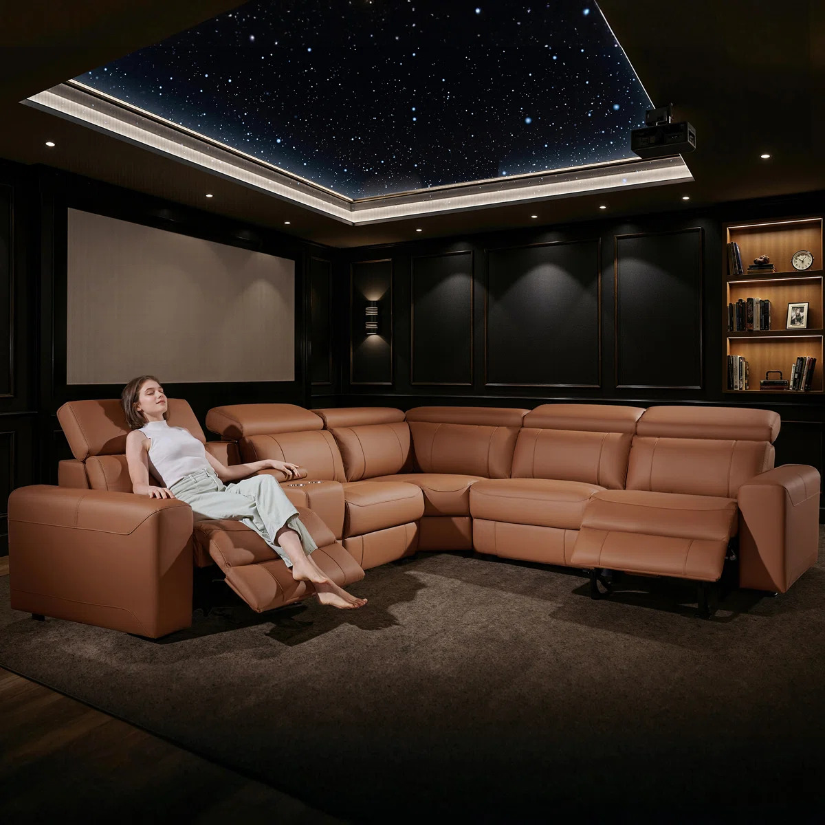 Oversized Power Reclining Leather Sectional Sofa With Console And Dual Recliners For Living Room Brown - Image 4