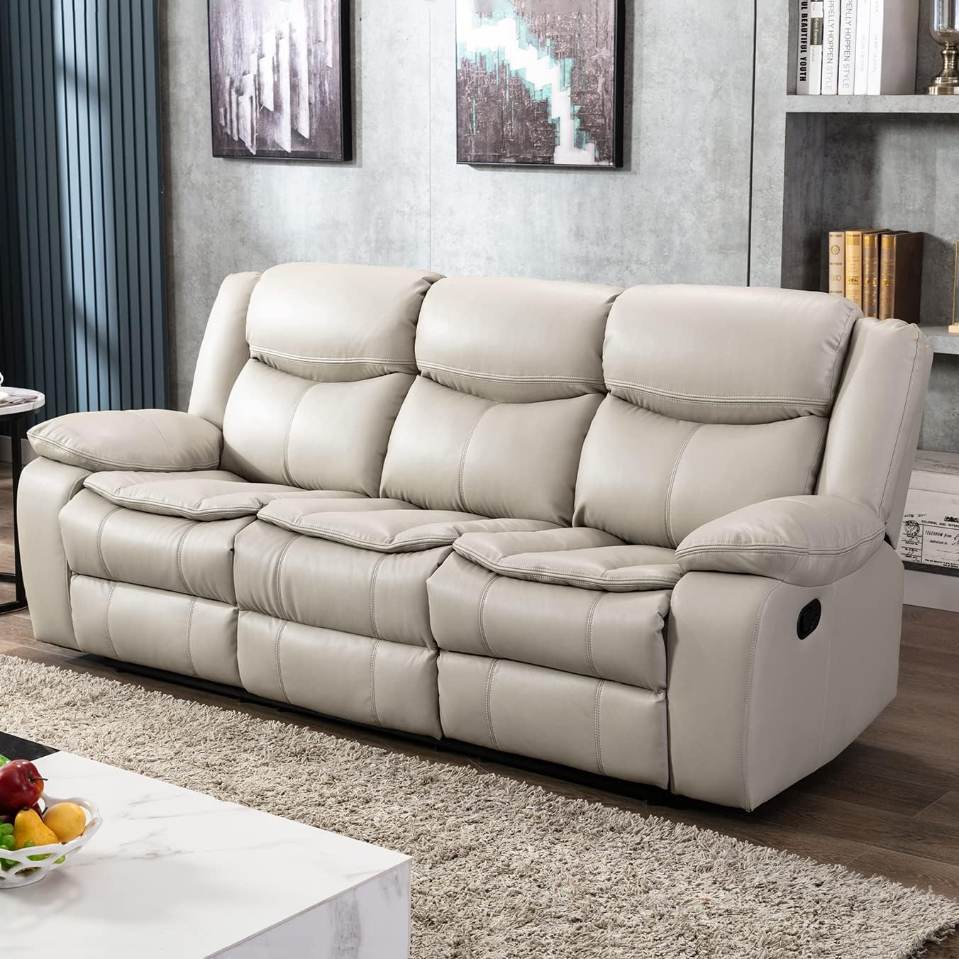 Familymill Breathable Leather Manual Reclining 3-Seat Sofa for Living Room/Office/RV - Image 3