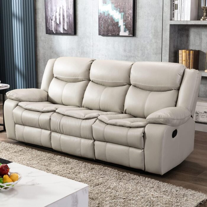 Familymill Breathable Leather Manual Reclining 3-Seat Sofa for Living Room/Office/RV