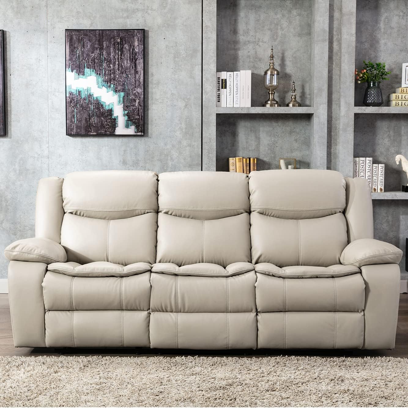 Familymill Breathable Leather Manual Reclining 3-Seat Sofa for Living Room/Office/RV - Image 9