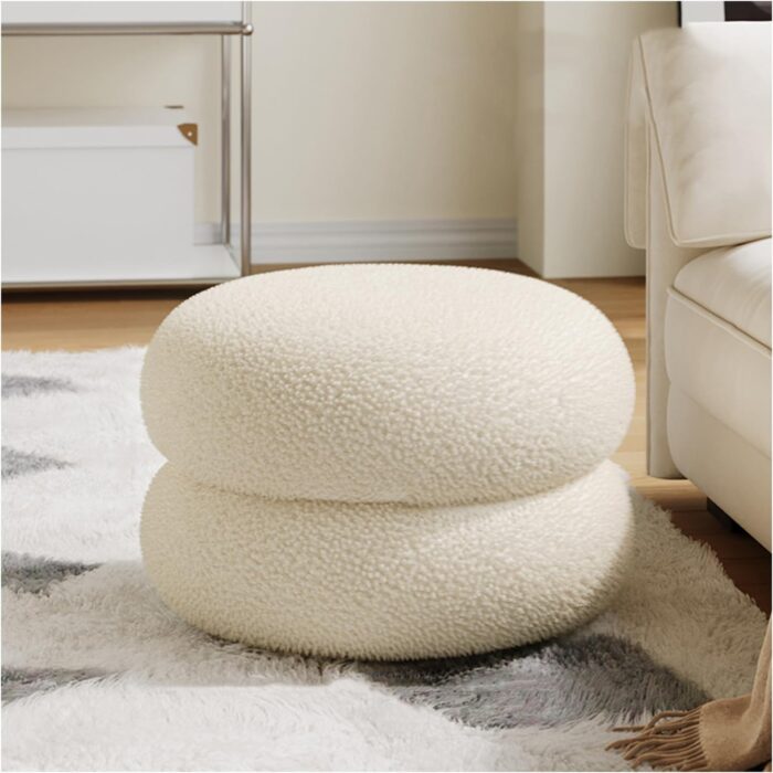 Boucle Double-Layer Round Ottoman Puffy Stool