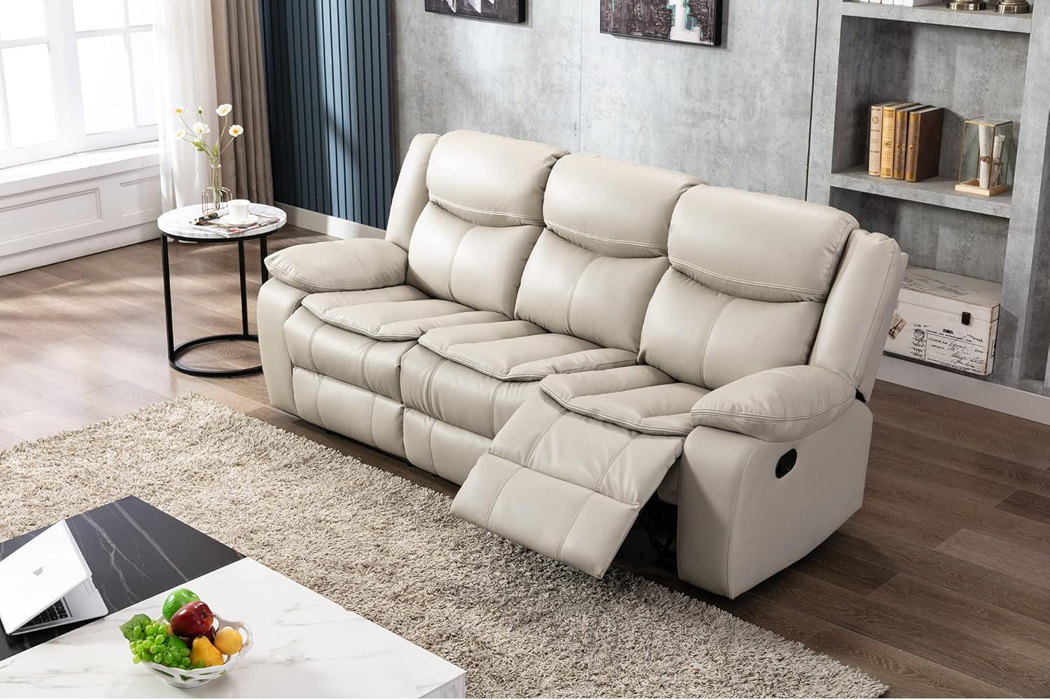 Familymill Breathable Leather Manual Reclining 3-Seat Sofa for Living Room/Office/RV - Image 2