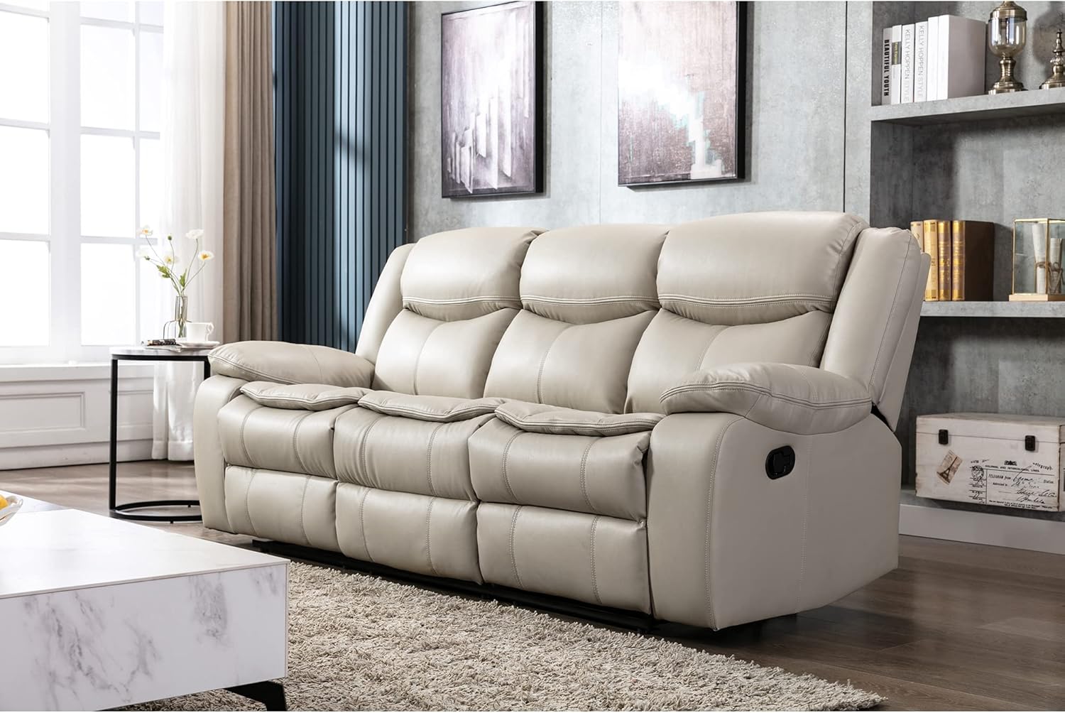 Familymill Breathable Leather Manual Reclining 3-Seat Sofa for Living Room/Office/RV - Image 6