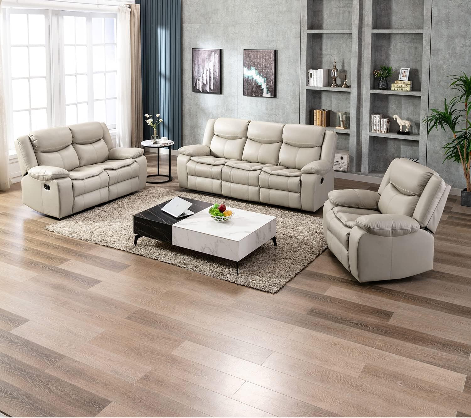 Familymill Breathable Leather Manual Reclining 3-Seat Sofa for Living Room/Office/RV - Image 5