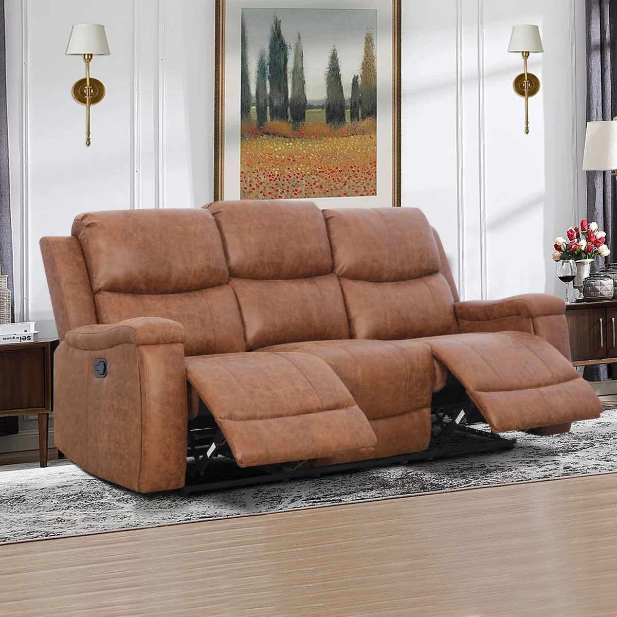 Chesa 2 Piece Faux Leather Reclining Living Room Set with Hidden Cupholder - Image 5