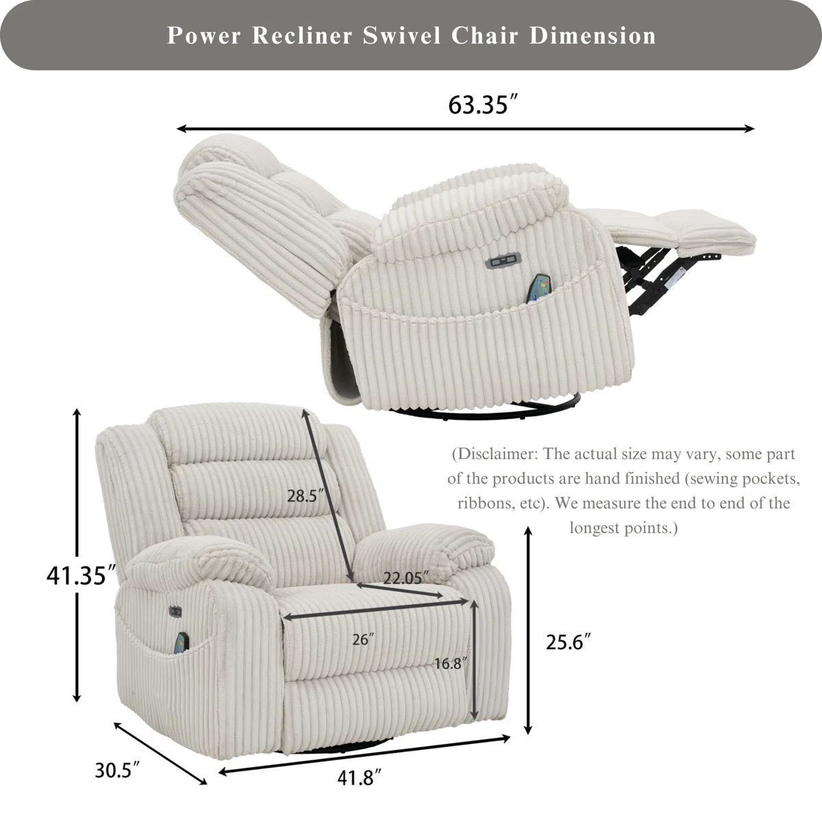 Extra Wide Rocker Power Recliner Chair 270° Swivel With Heat Massage - Usb & Type C Charging Port - Velvet Swivel Reclining Chair For Living Room Bedroom Office - Image 10