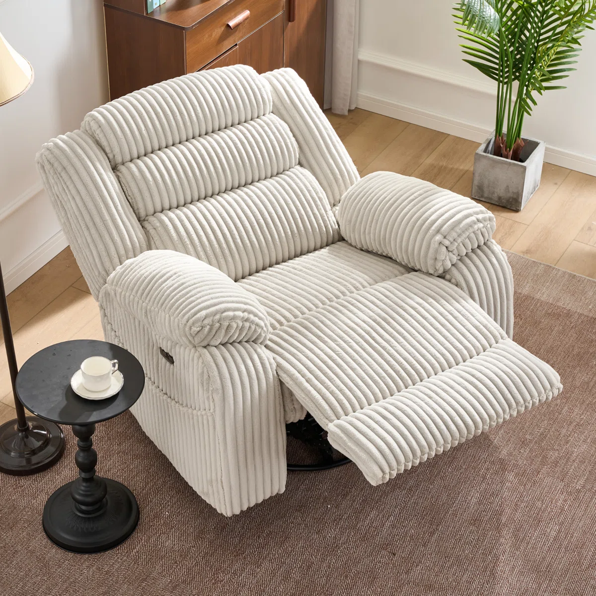 Extra Wide Rocker Power Recliner Chair 270° Swivel With Heat Massage - Usb & Type C Charging Port - Velvet Swivel Reclining Chair For Living Room Bedroom Office